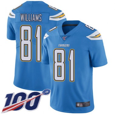 Los Angeles Chargers NFL Football Mike Williams Electric Blue Jersey Men Limited 81 Alternate 100th Season Vapor Untouchable